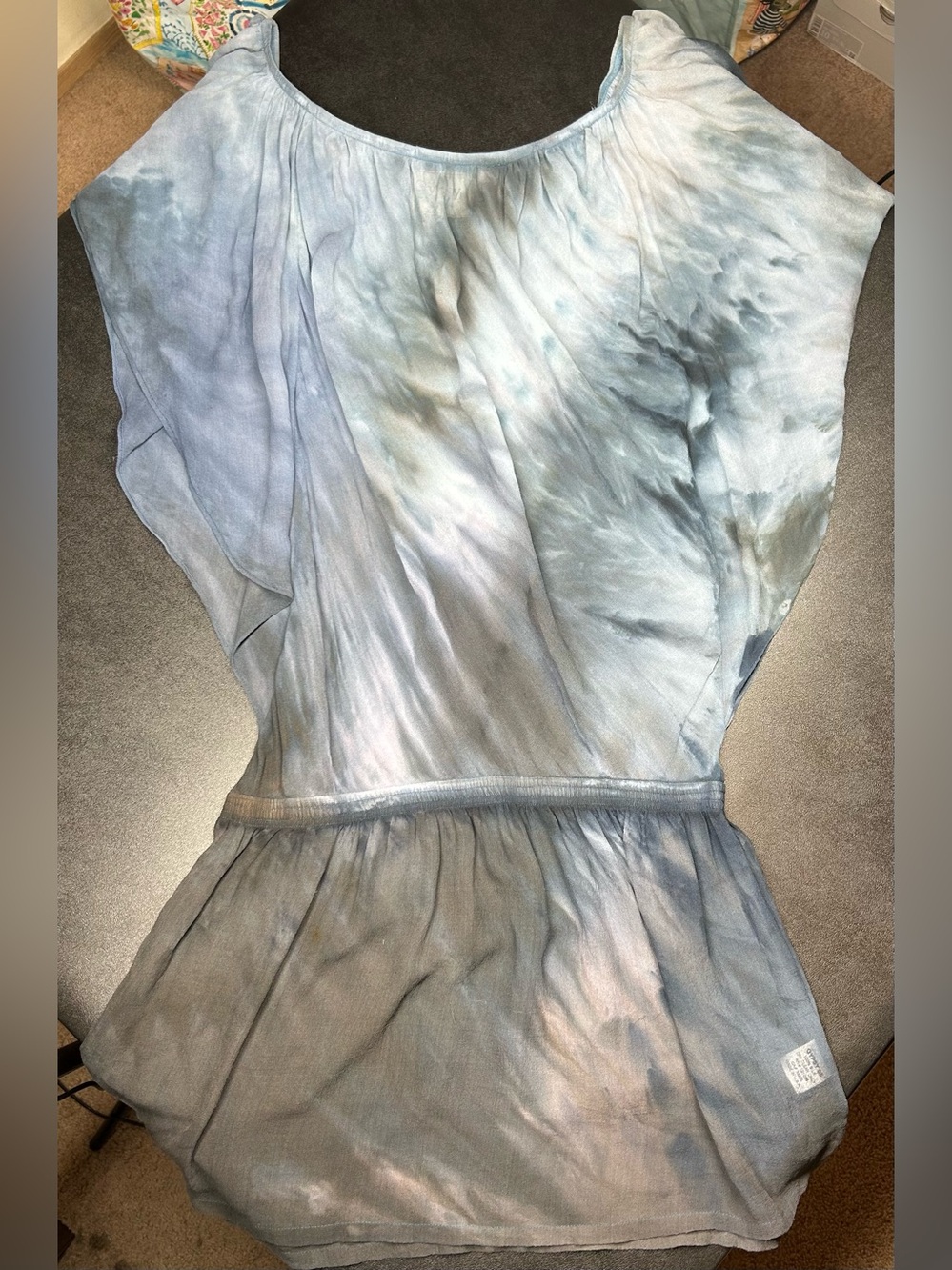 Anthropologie Gypsy 05 Size S 100% Silk Blue Tie-Dye Blouson Sheer Mini Dress
